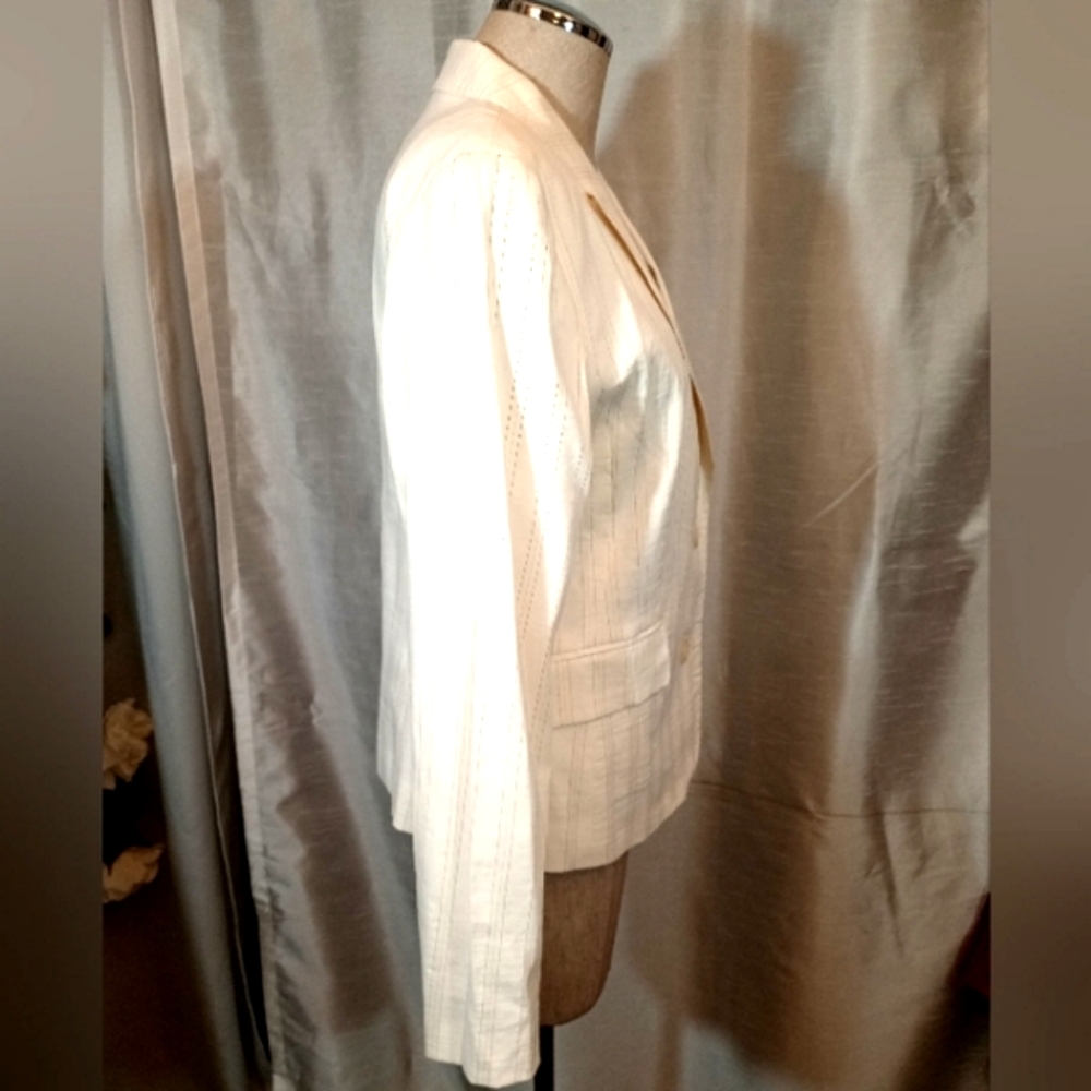 Alfani Blazer TAG Beige Stripes, Ivory Collar, ButtonUp, Pocket flaps, Women,12P - Picture 6 of 9
